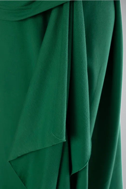 Cotton green elegant skirt ensemble with gold satin frog closure