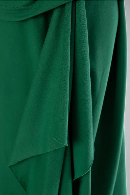 Cotton green elegant skirt ensemble with gold satin frog closure