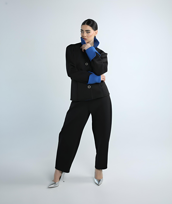 Space Cotton Woven Barrel-Leg Trousers Ensemble