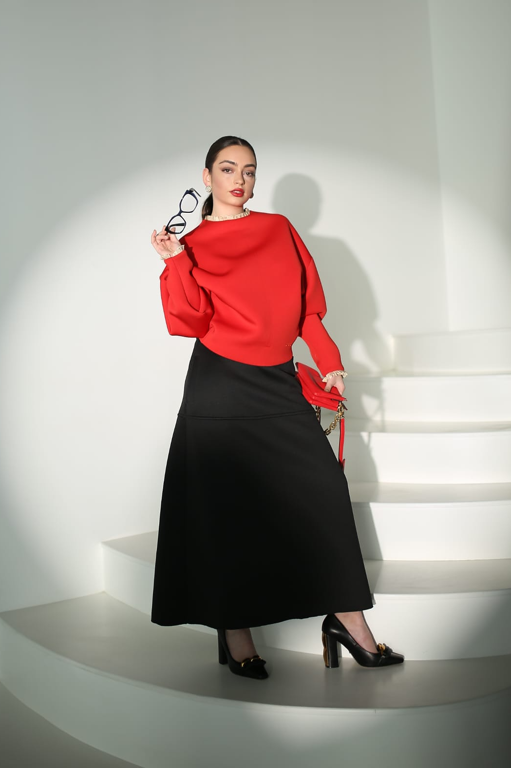 Pleated Trim Light Space Cotton Blouse