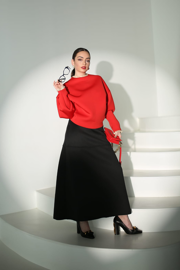 Pleated Trim Light Space Cotton Blouse