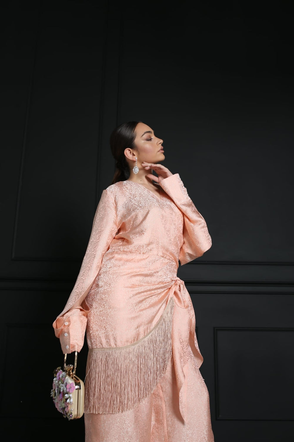Pure mulberry luxurious floral print, natural silk pants ensemble with fringe - Baleni