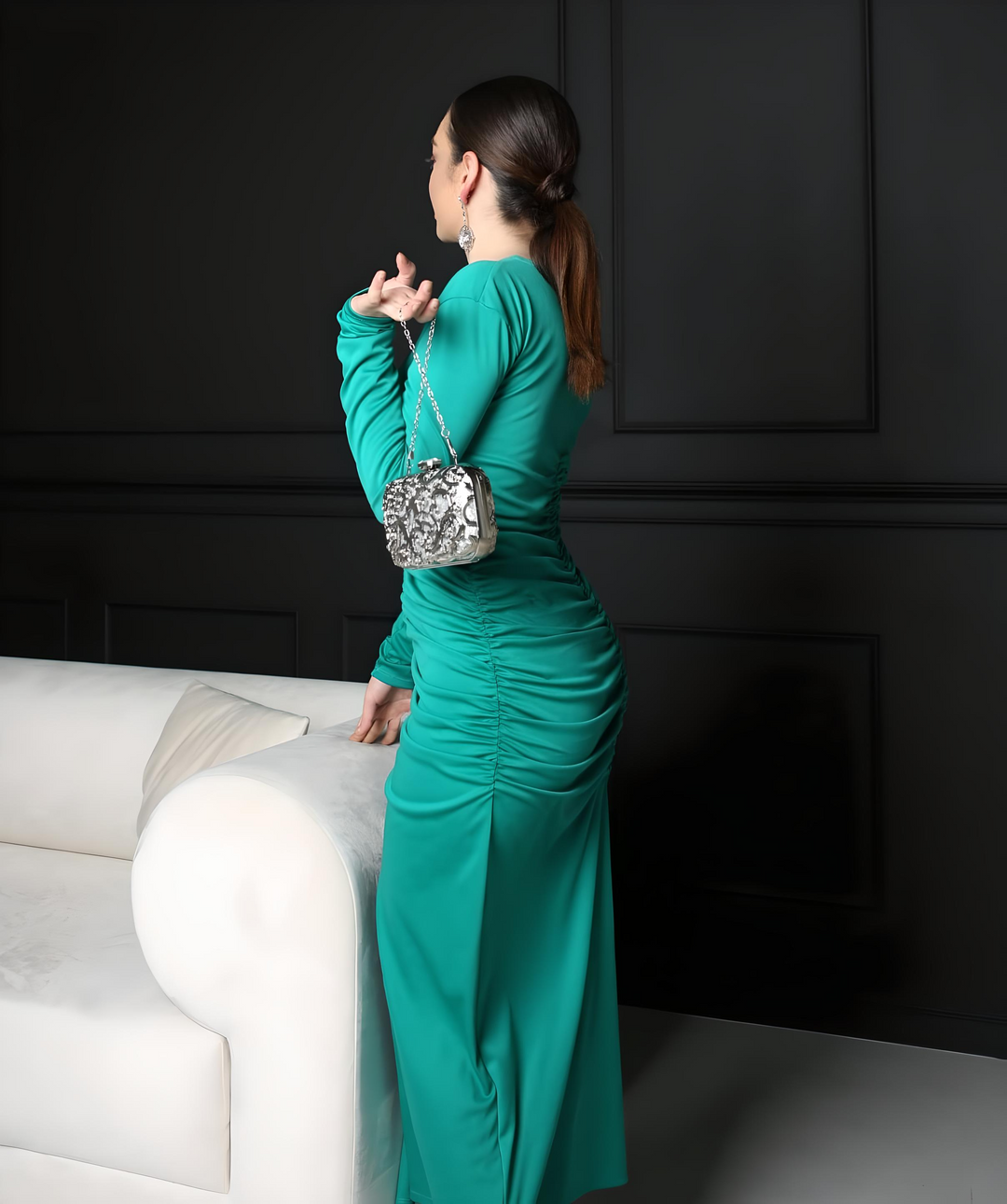 polyester knit dress Aunvito Women's Casual Knit Dress Solid Color Long Sleeve Round Neck Loose Fit Polyester Comfortable Tunic, Size: Free Size