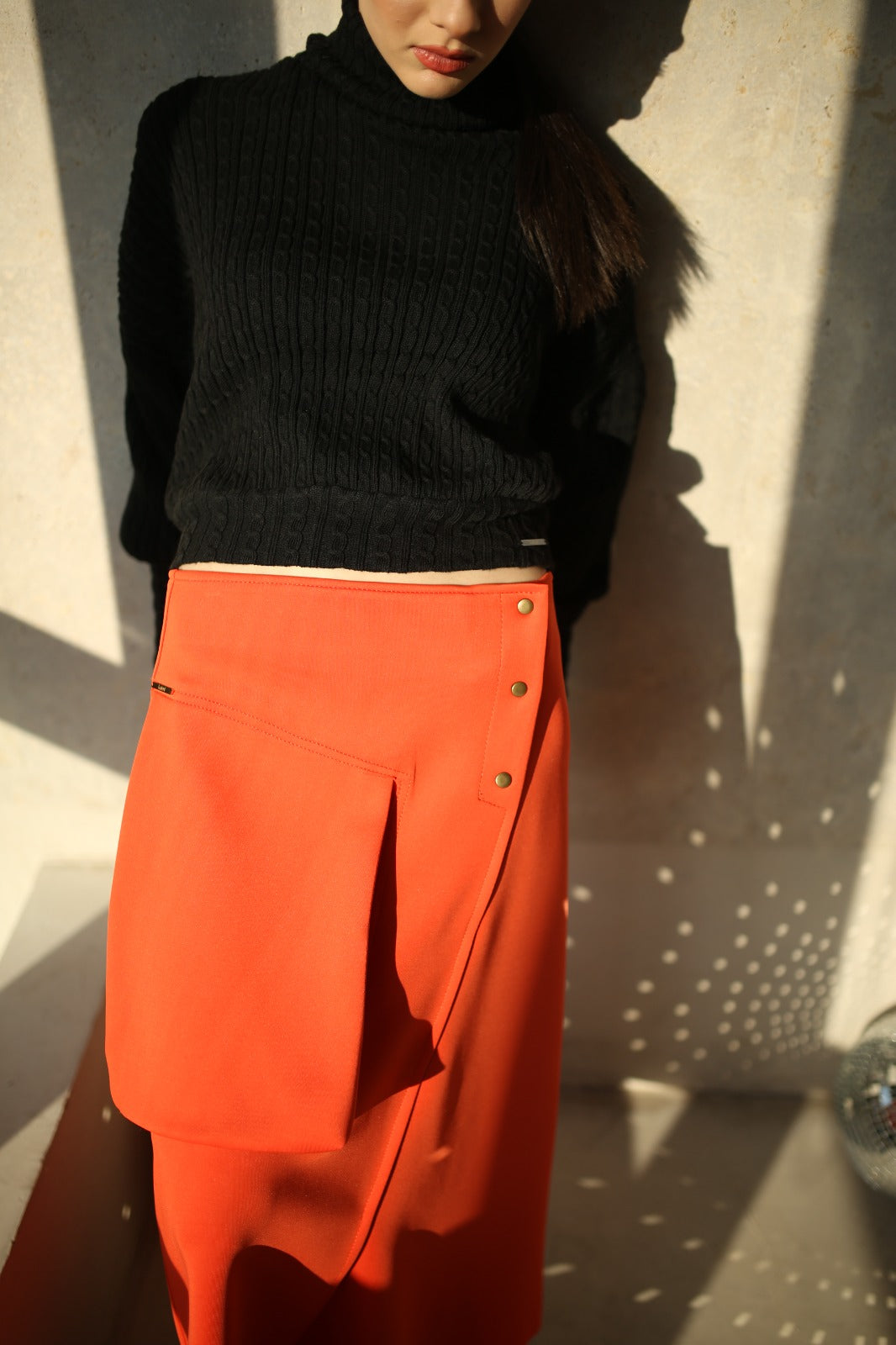 Red orange light weight space cotton luxury woven skirt with knobs