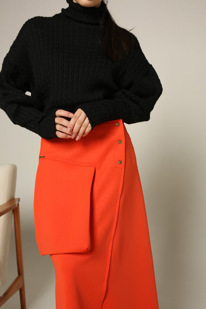 Red orange light weight space cotton luxury woven skirt with knobs