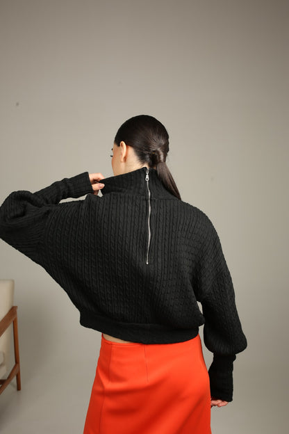 Cable twisted knitted jersey sweater