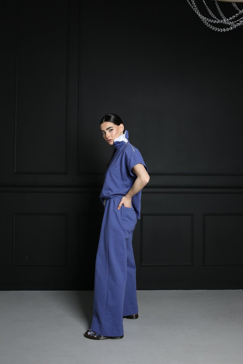 100 Cotton Outfit - Casual High Zip Neck Dress for Women