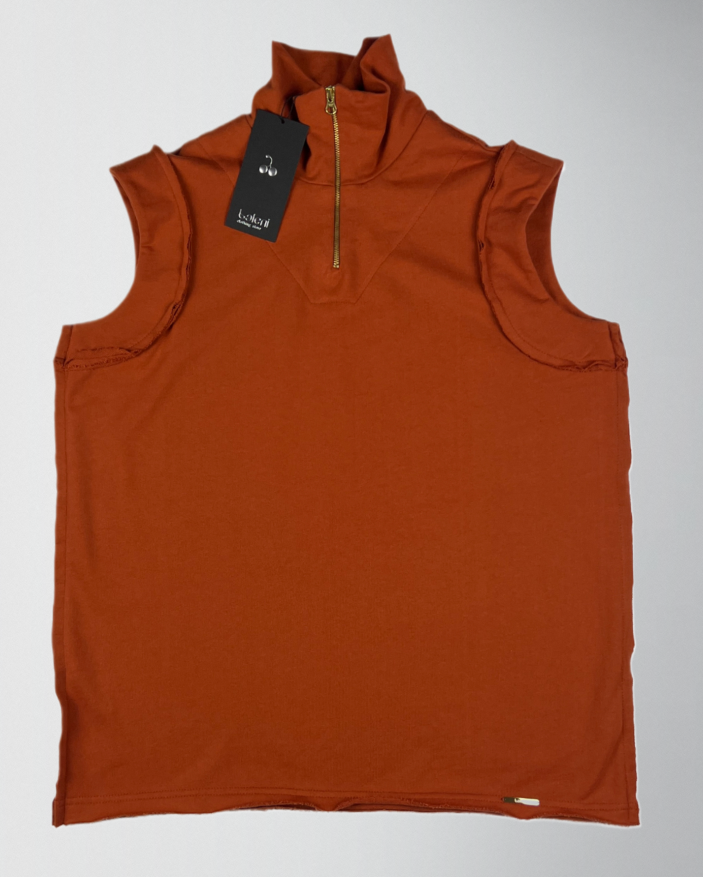 Organic cotton french terry turtleneck sleeveless top