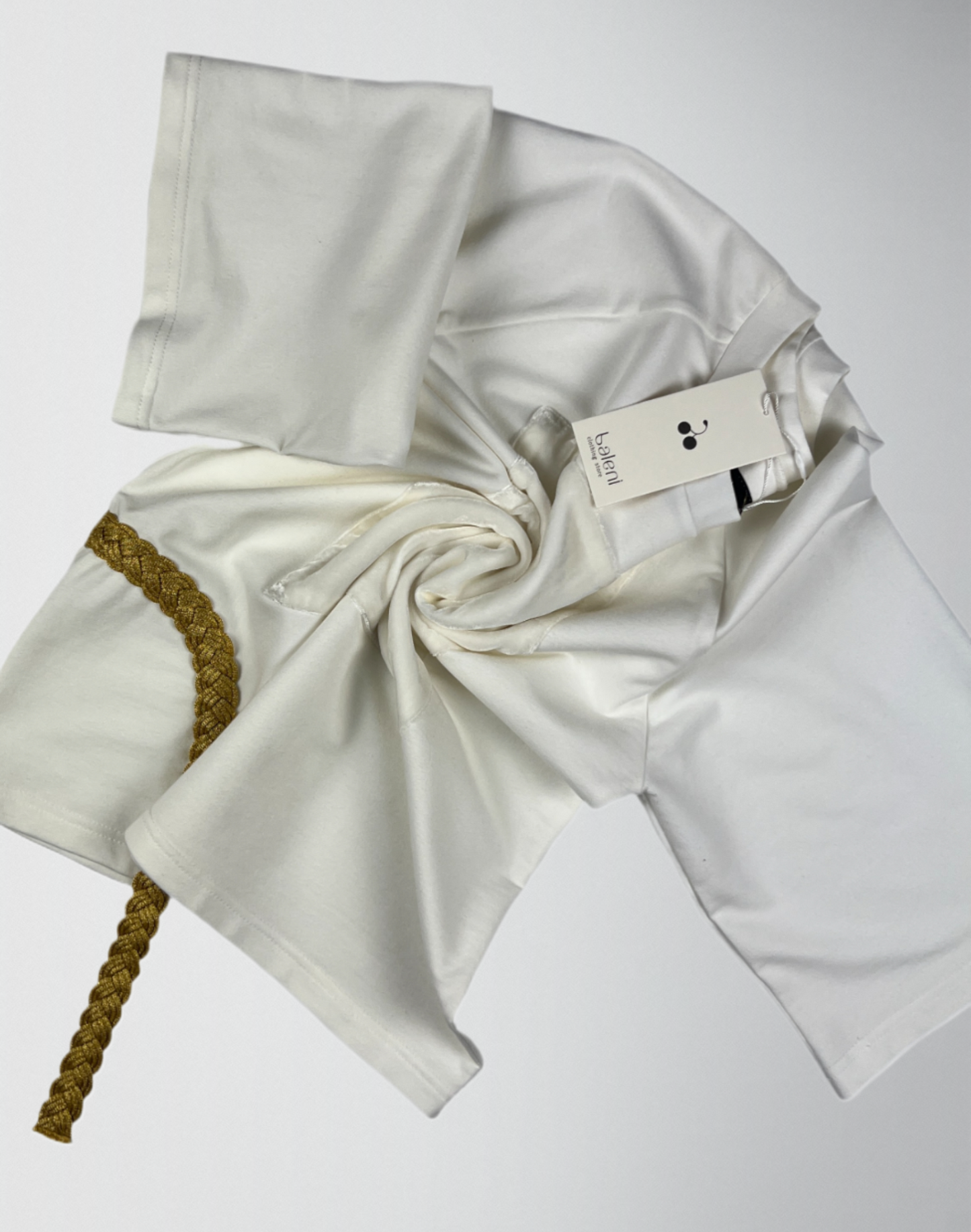 Cotton elastane top with soft silk velvet & gold metallic braid trim