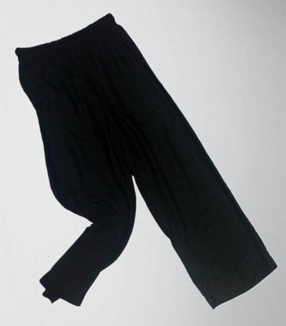 Natural silk linen pants with silk velvet trimming