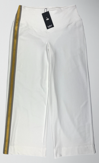 French terry cotton elastane pants with striped woven grosgrain golden ribbon