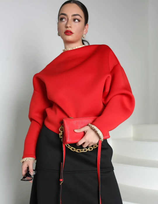 Pleated Trim Light Space Cotton Blouse
