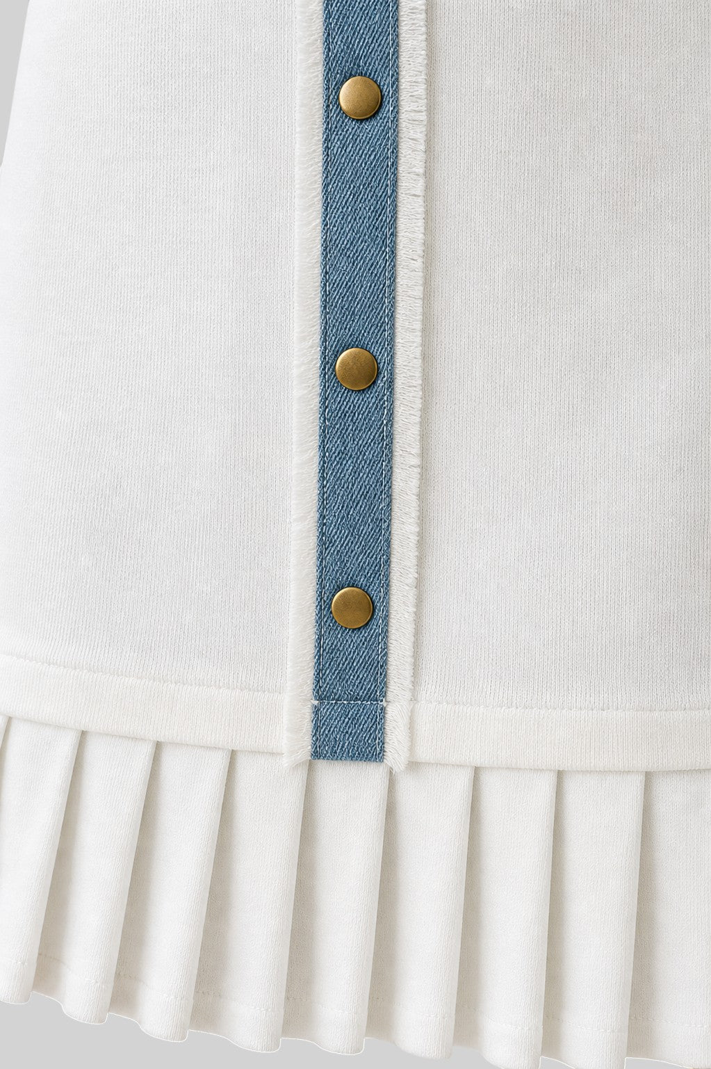 Frayed Denim Trim Pleated Shift Dress