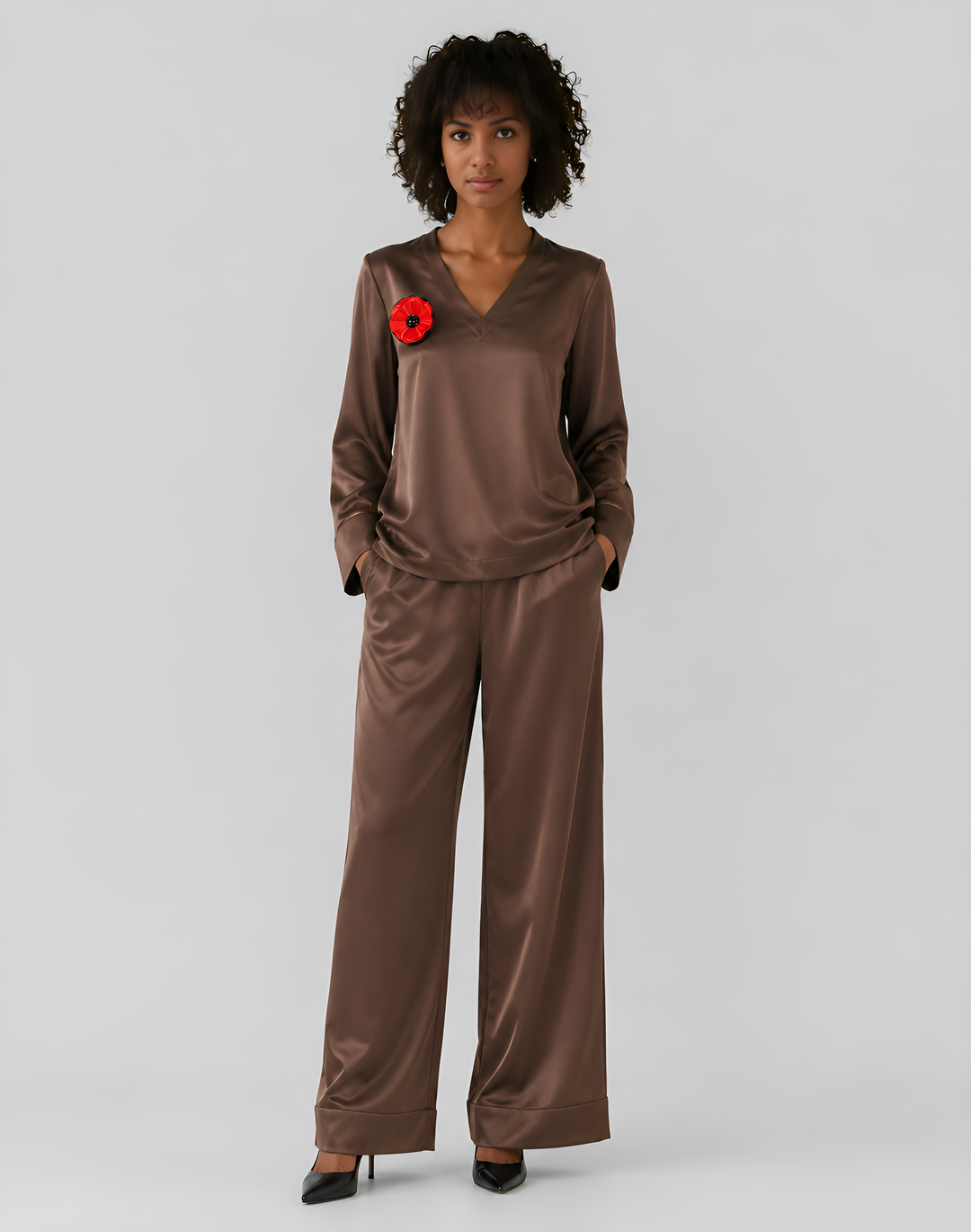 Wide-Leg Heavy Satin Trousers Ensemble
