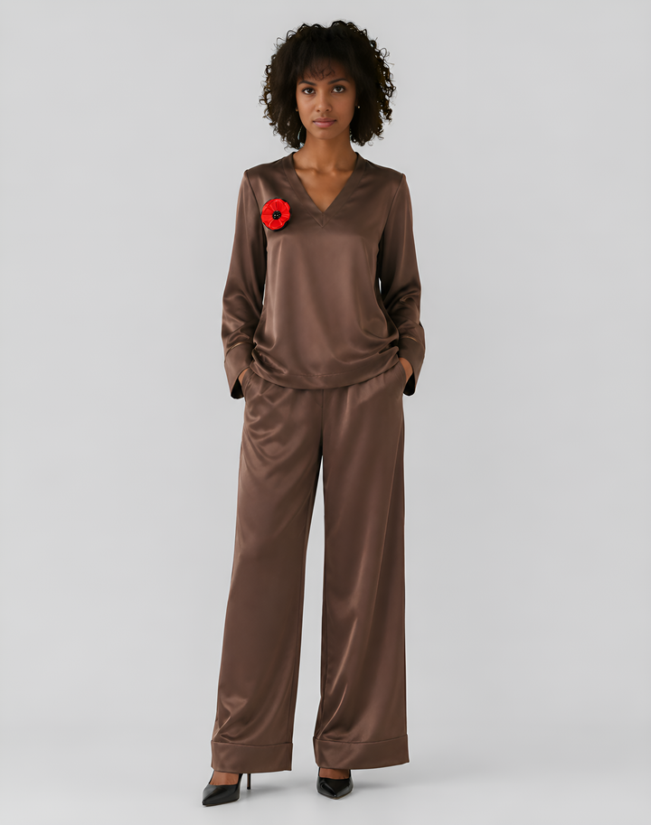 Wide-Leg Heavy Satin Trousers Ensemble