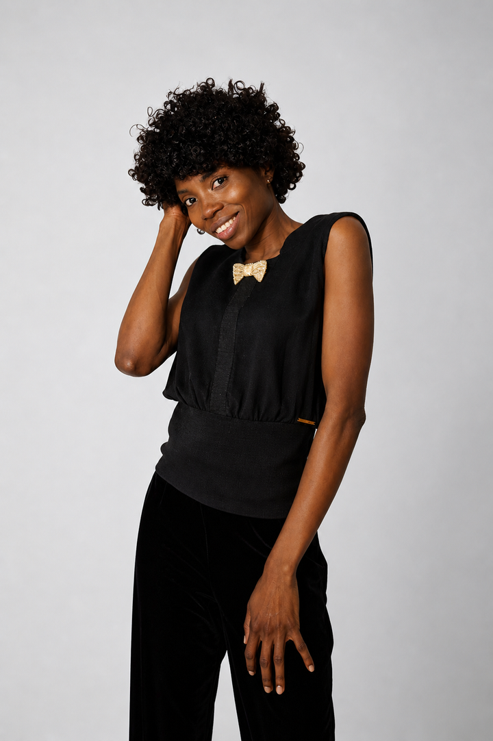 Woven Wool Bow Tie Blouse
