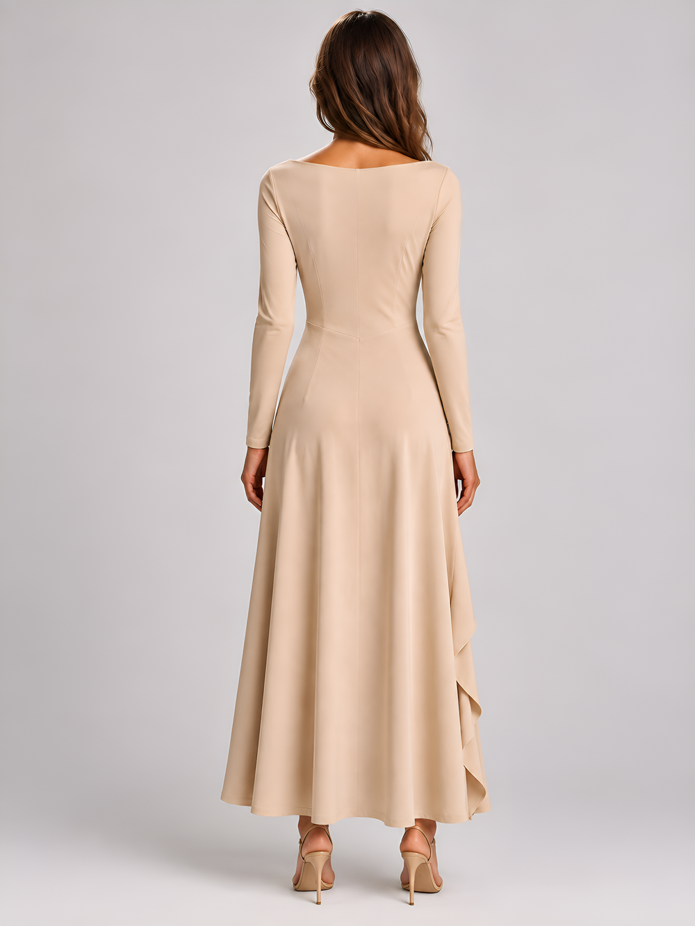 Women's beige off shoulder bamboo jersey dress by Baleni