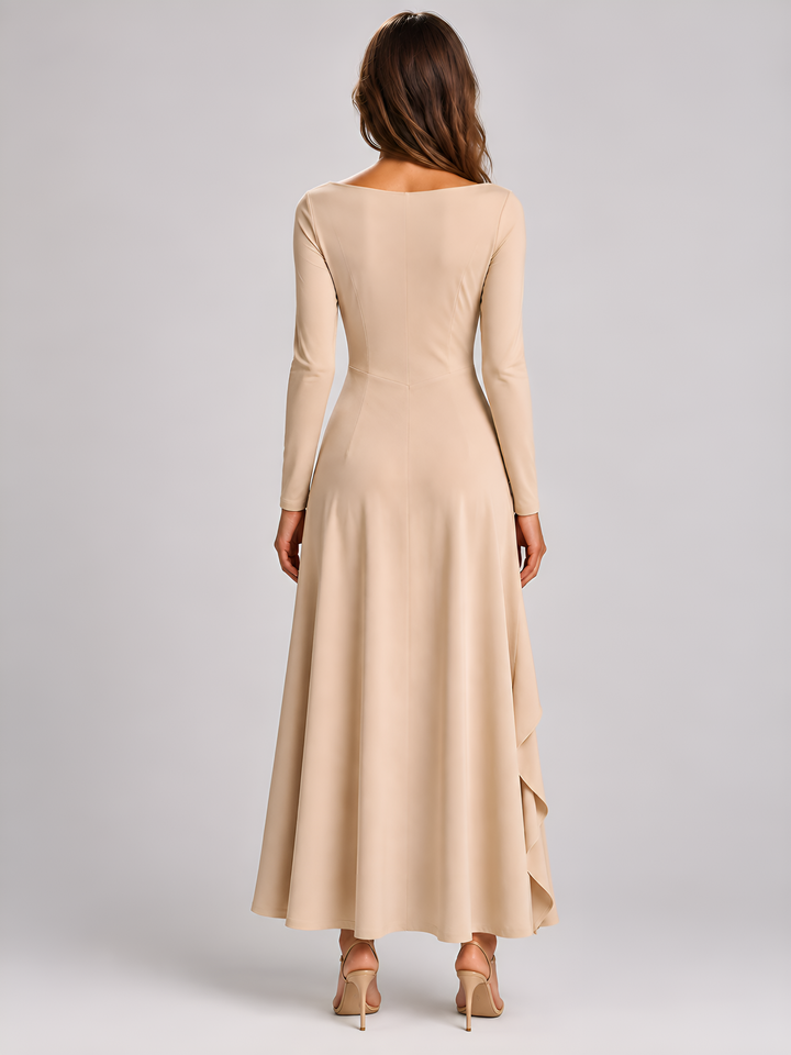 Women's beige off shoulder bamboo jersey dress by Baleni