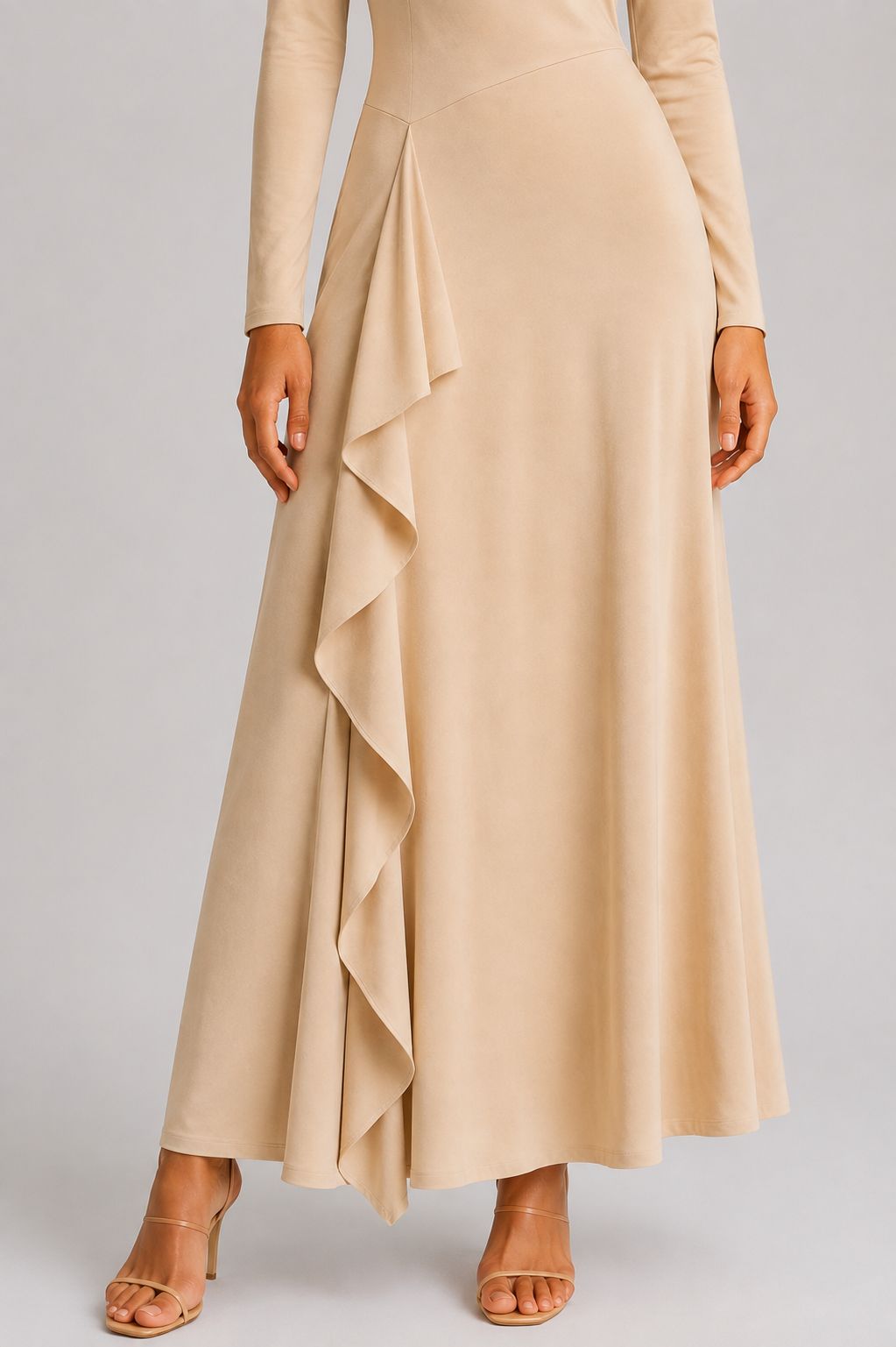 Beige off-the-shoulder midi dress made in Armenia