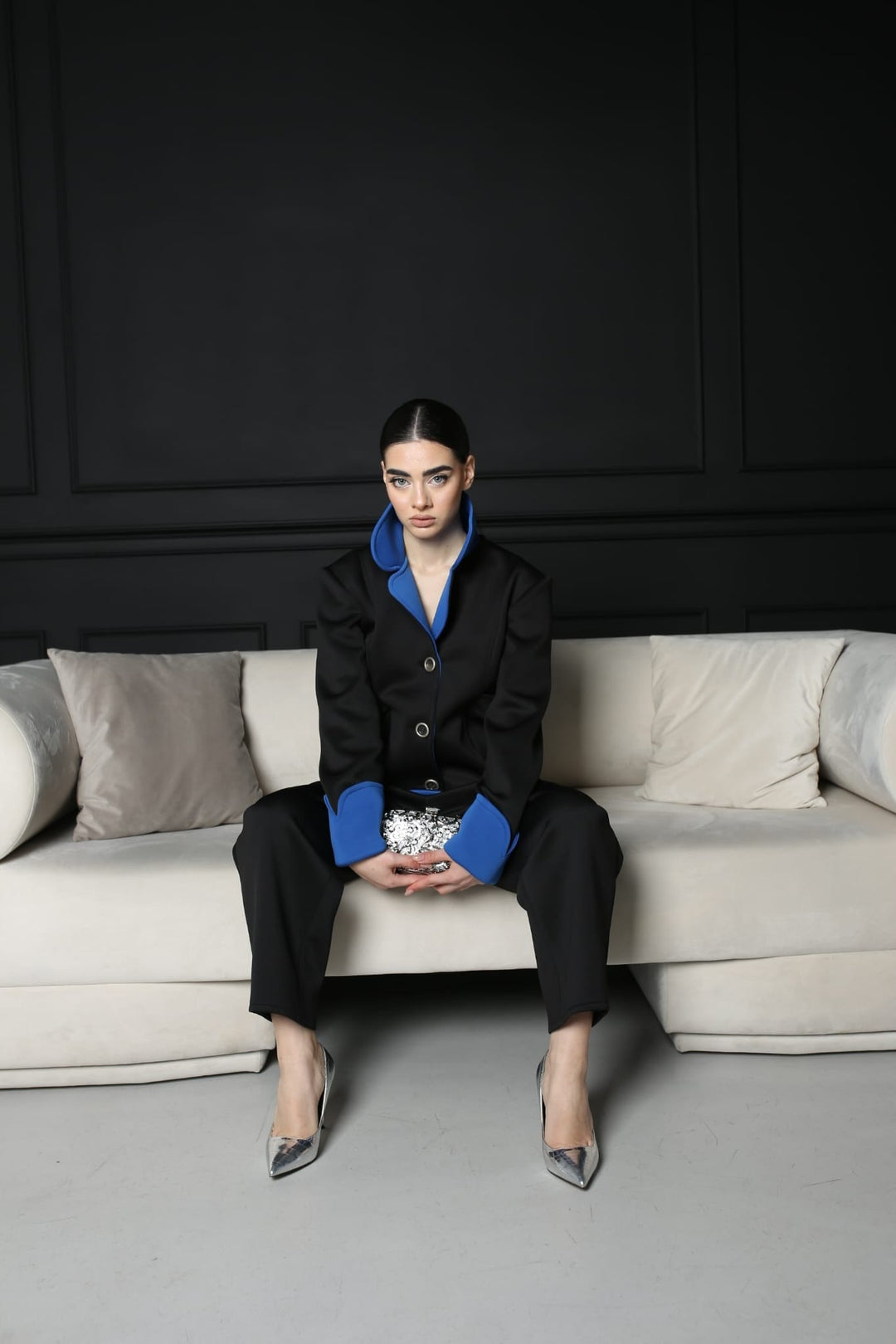 Black and royal blue suit for women - Baleni