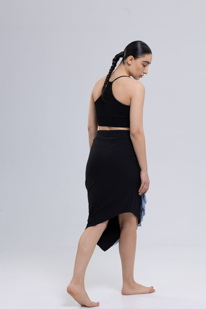 Asymmetrical skirt with lace ruffle hem