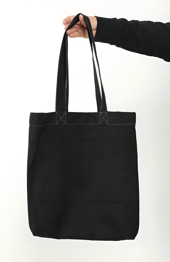 Velvet patch with embroidered logo on tote
