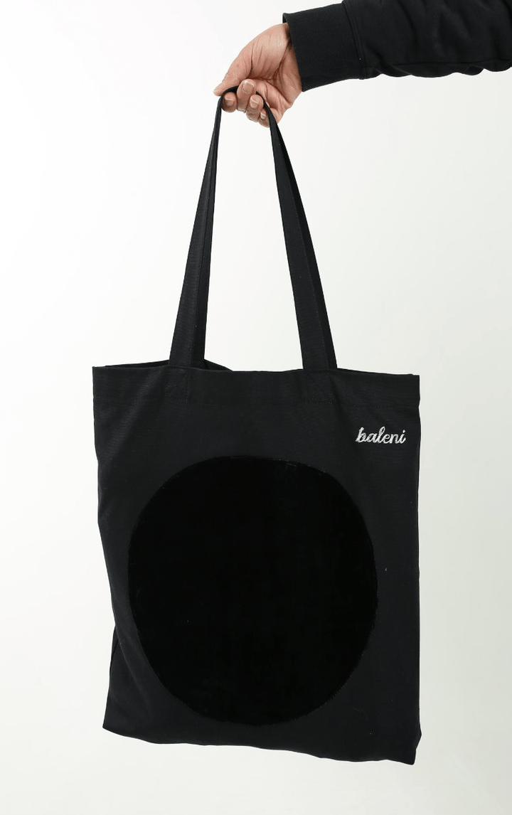 Black cotton canvas tote bag detail
