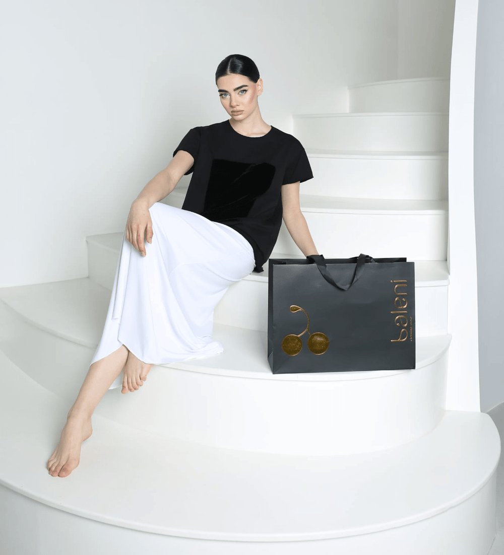 Black cotton t-shirt with raw edges - Baleni