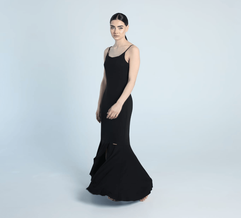 Women's black maxi sundress with scoop neckline by Baleni