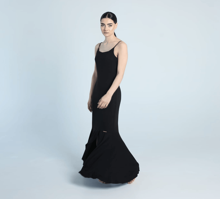 Women's black maxi sundress with scoop neckline by Baleni