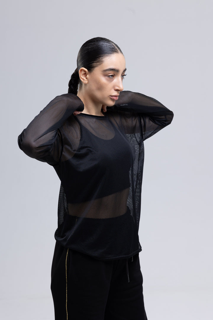 Women's black sheer organic cotton top by Baleni