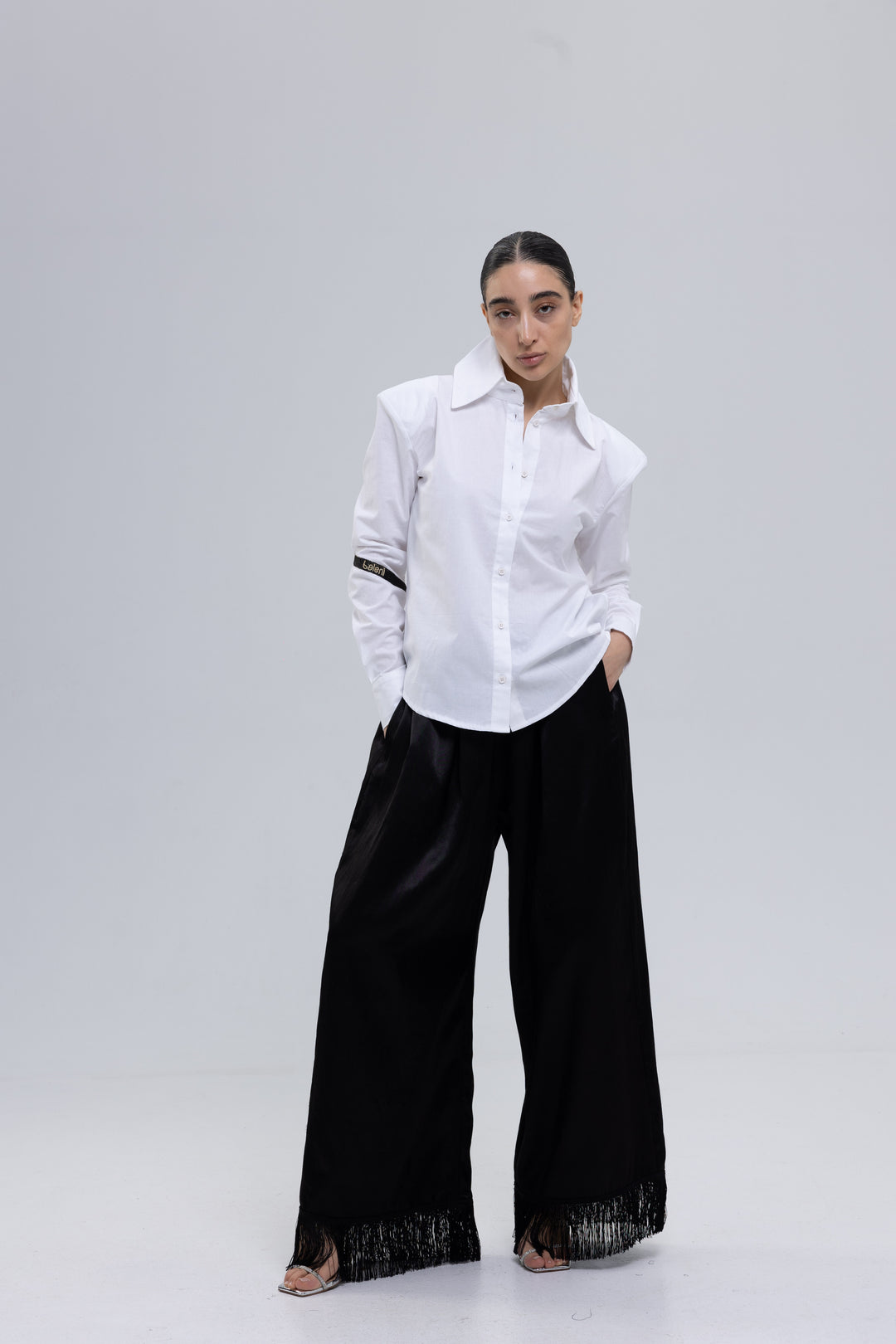 Women's black satin pants by Baleni