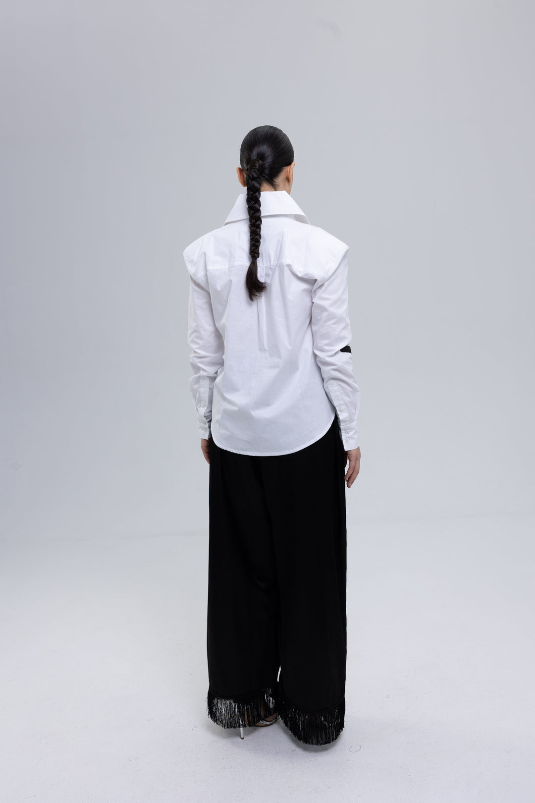 Satin wide leg pants with velvet waistband