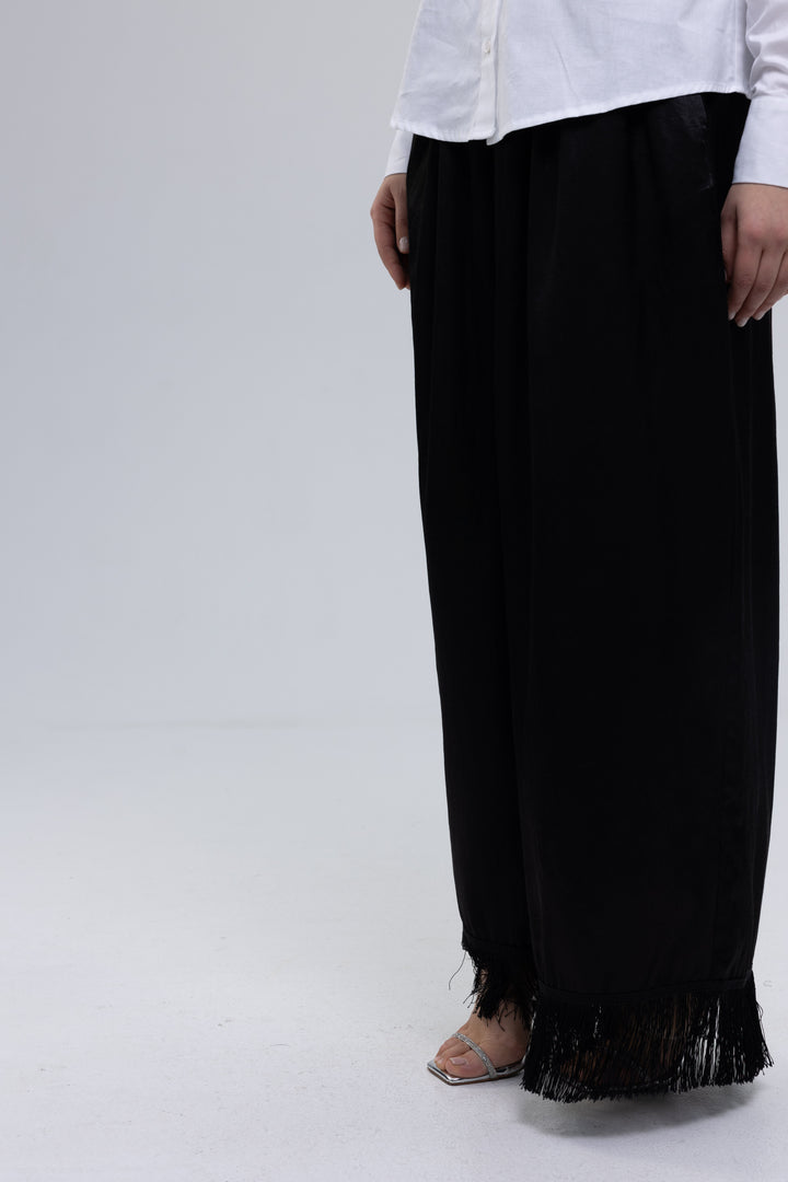Black fringe pants side view