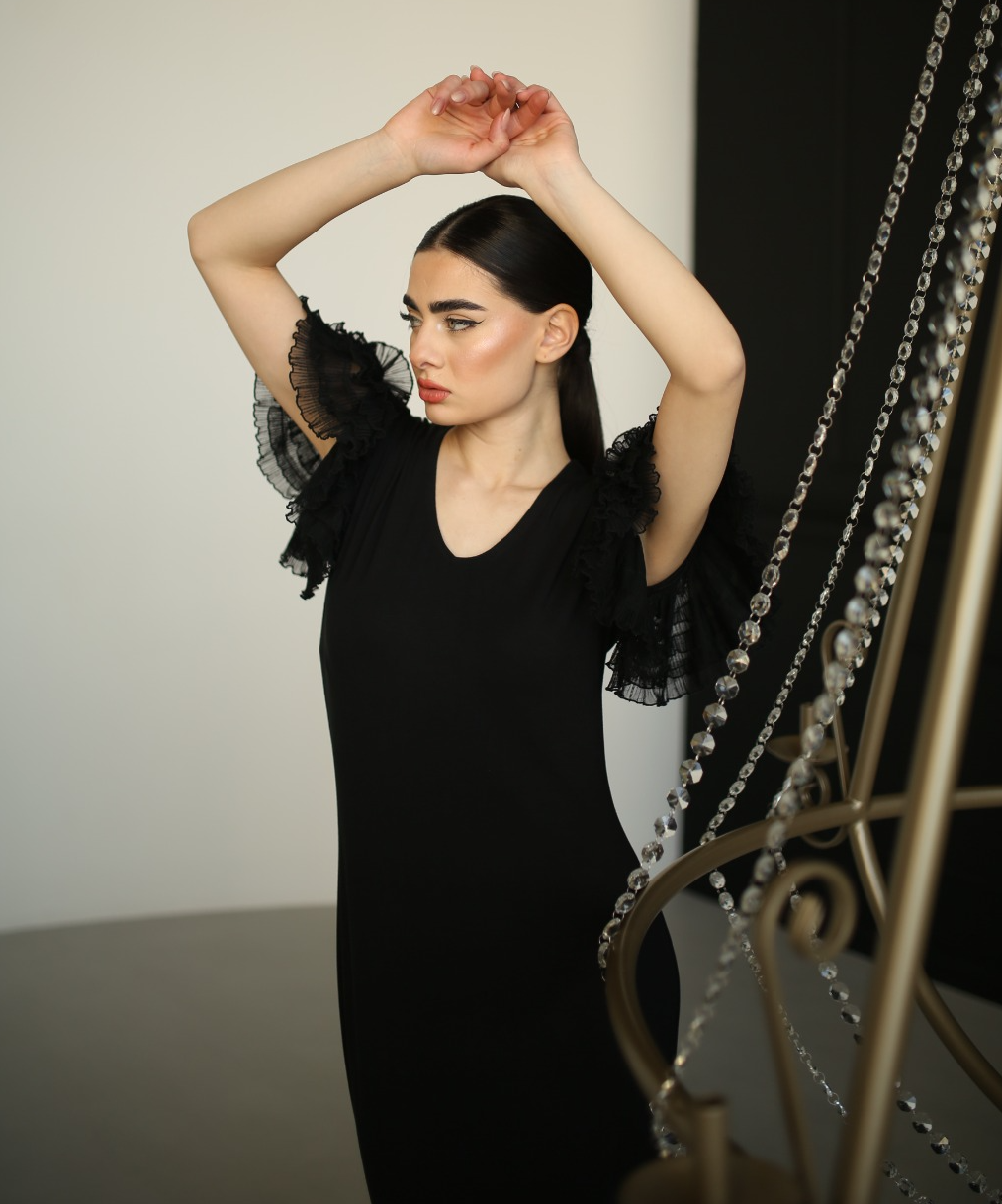Black bamboo jersey V-neck maxi dress