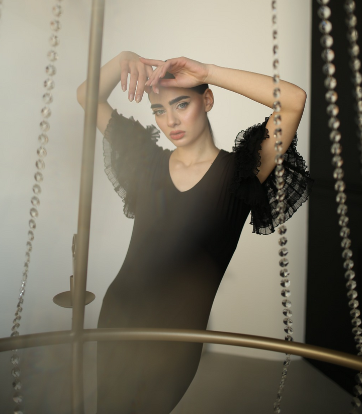 Black maxi dress with flared hem