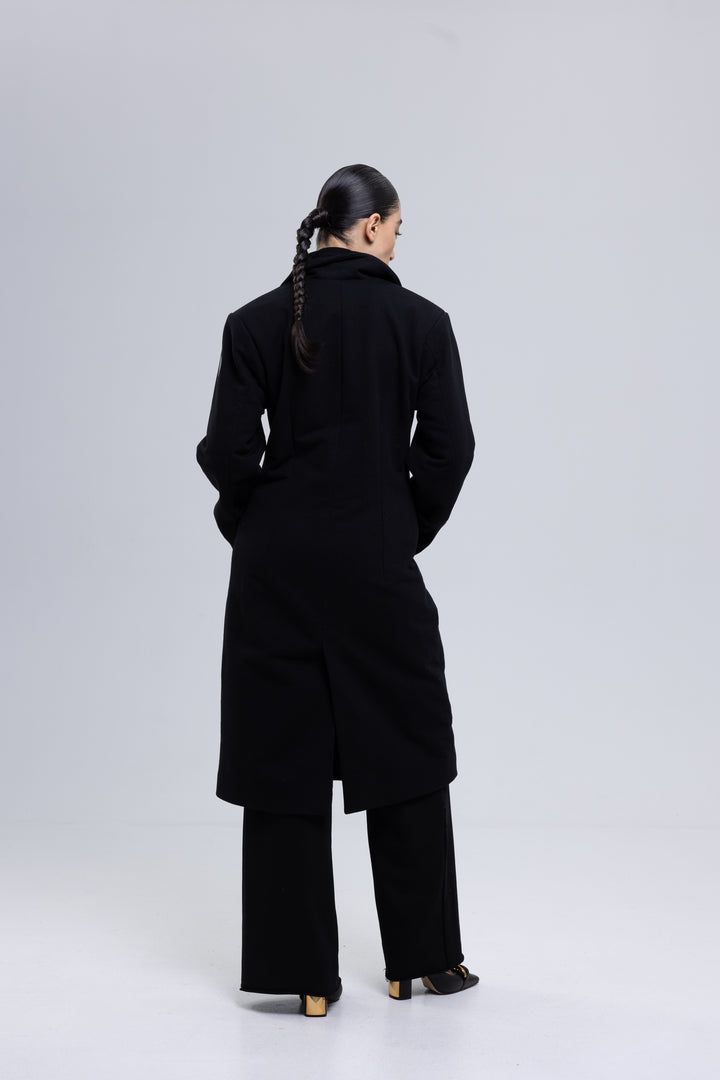Black single-breasted coat with notched lapel and welt pockets - Baleni