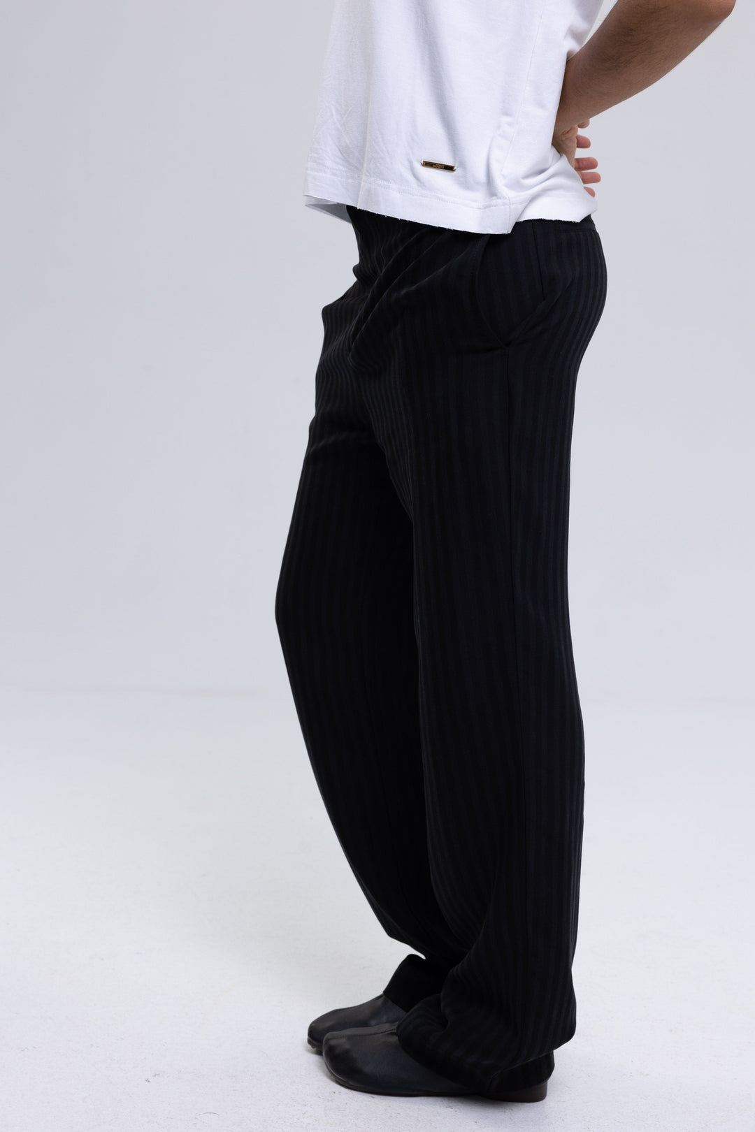 Black striped Tencel cropped trousers