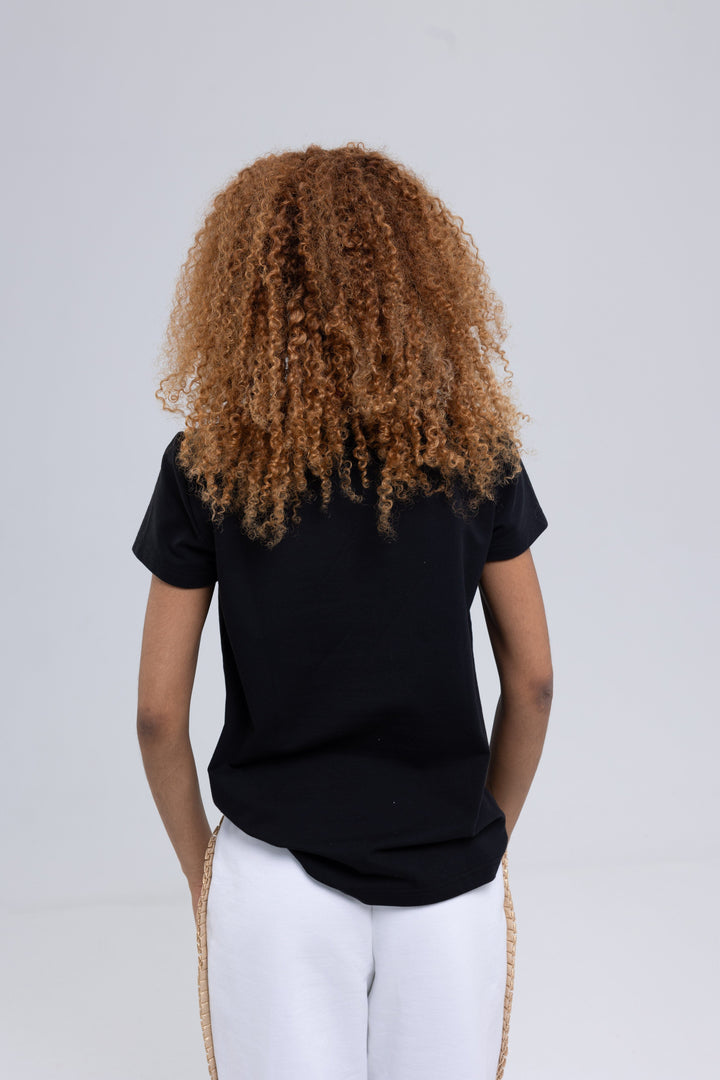 Women's black crew neck t-shirt by Baleni