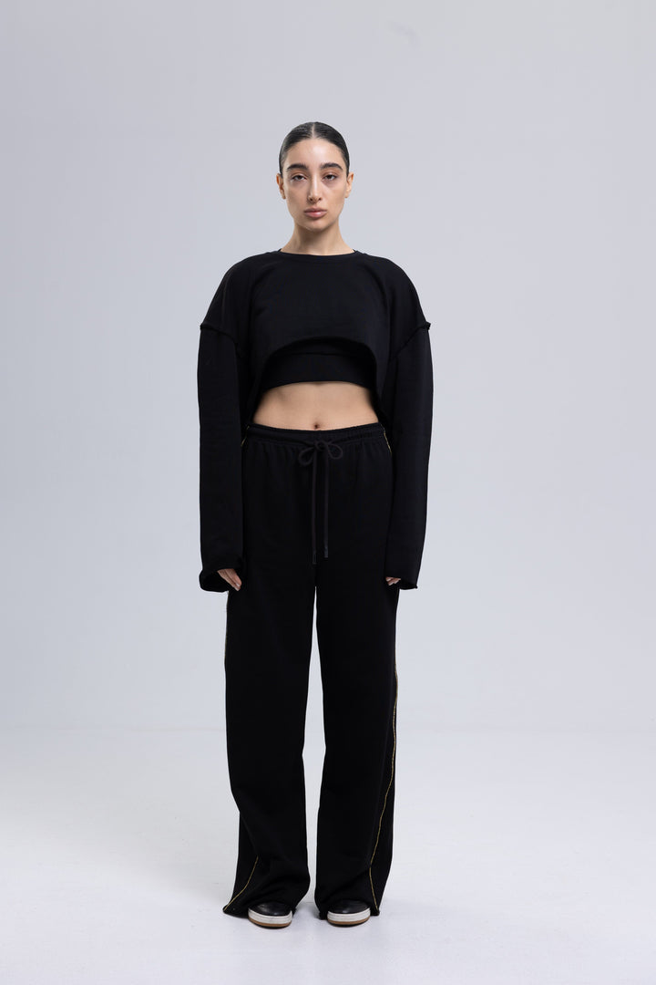 Black three-piece tracksuit for women
