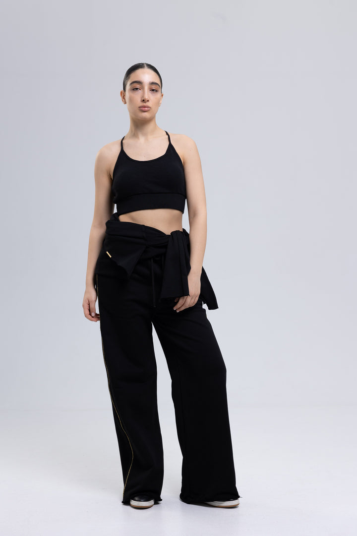 Women's black tracksuit with golden piping by Baleni