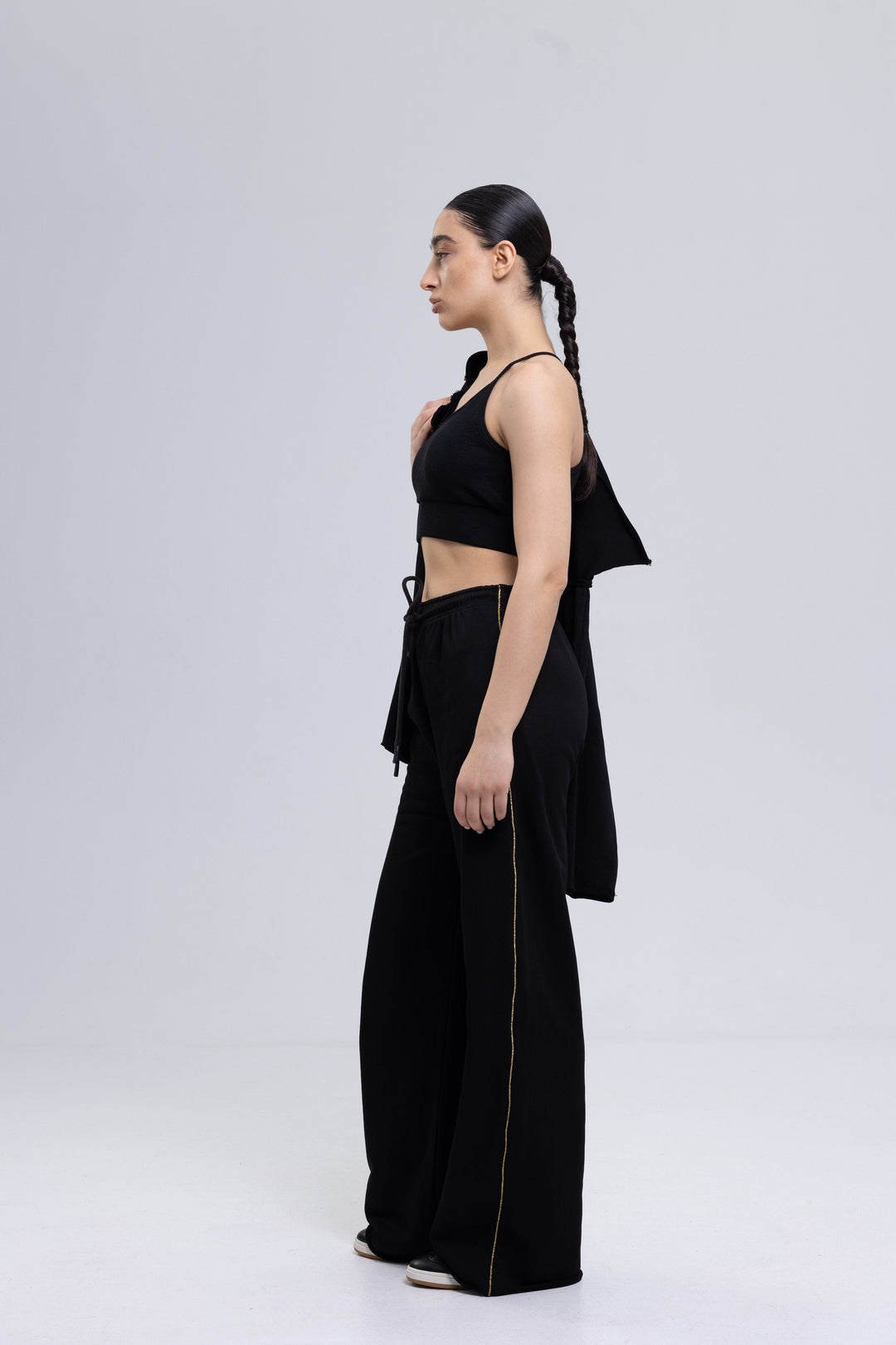 Black tracksuit with fitted bodice