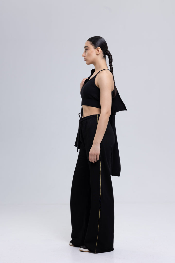 Black tracksuit with fitted bodice