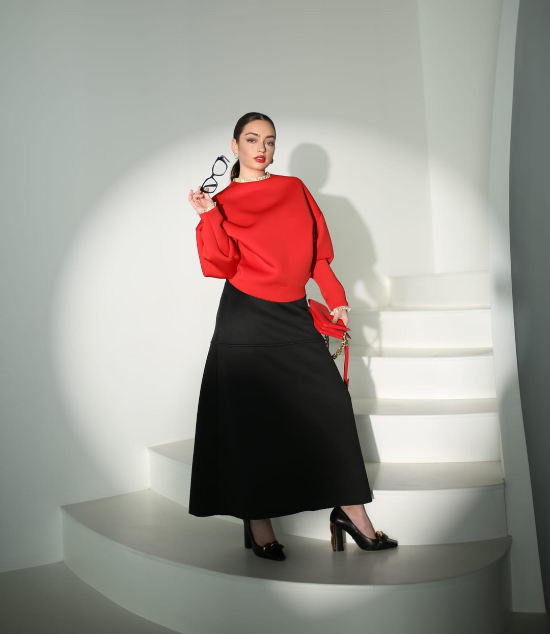 Black two-tone A-line maxi skirt