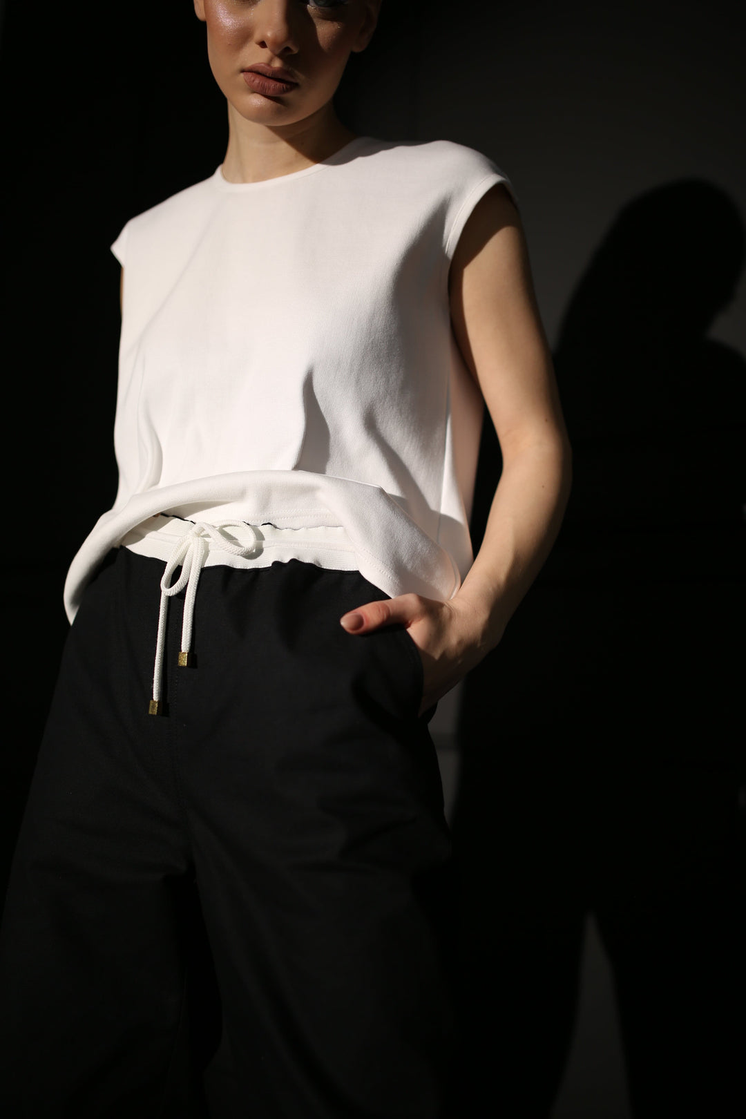 Black cotton canvas wide-leg pants made in Armenia