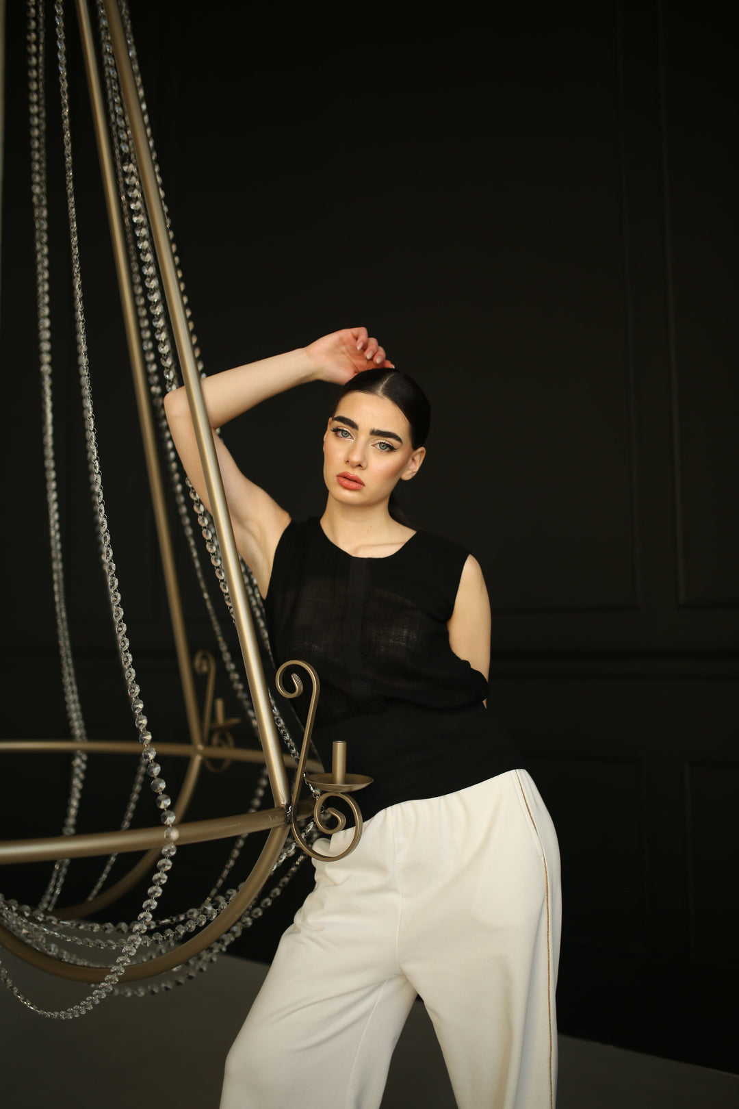Black work blouse for women with elastic waist - Baleni