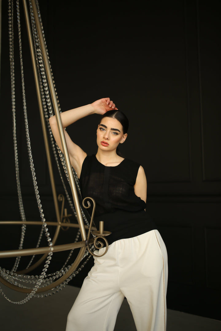 Black work blouse for women with elastic waist - Baleni