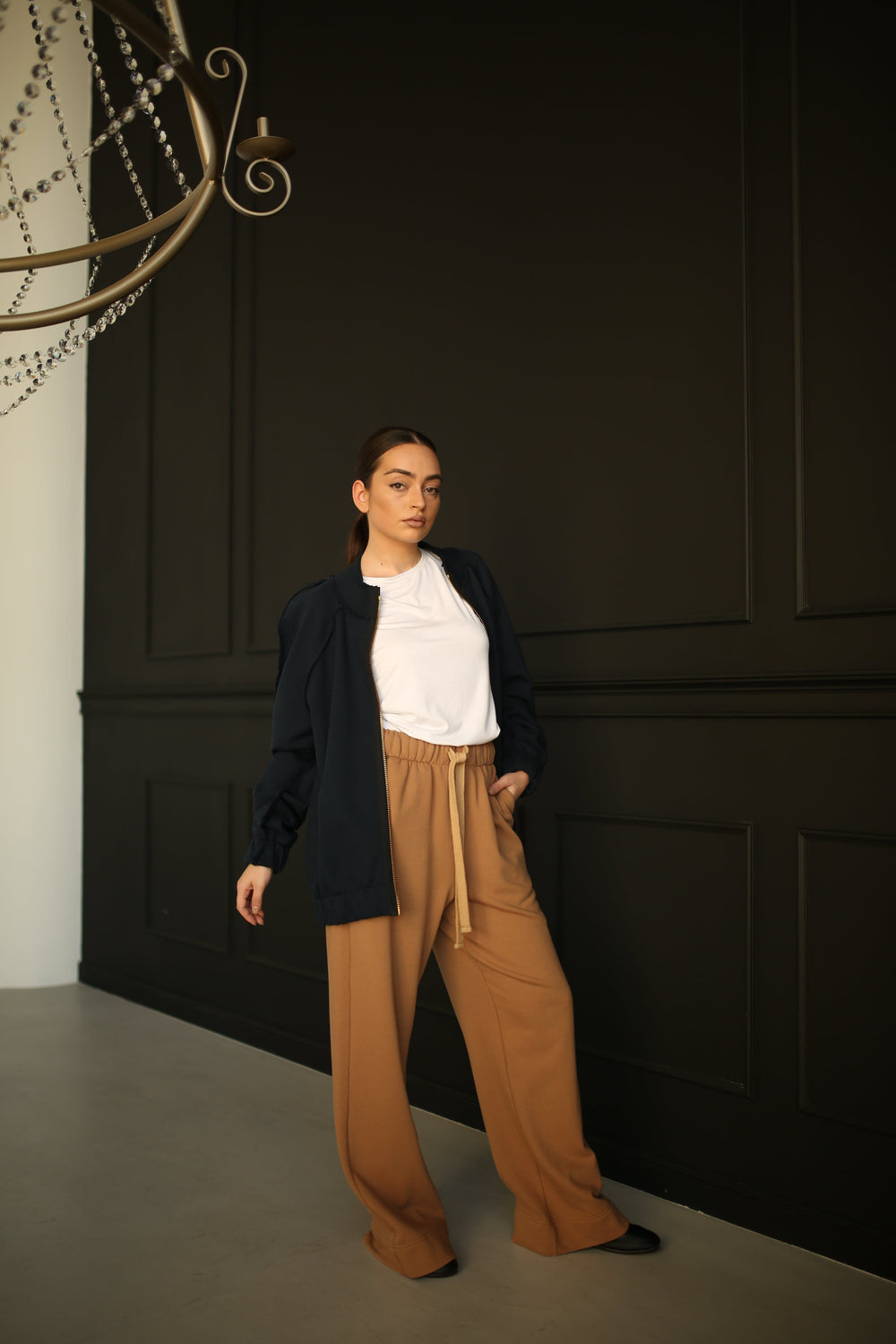 Blue bomber jacket for women with long front zip - Baleni