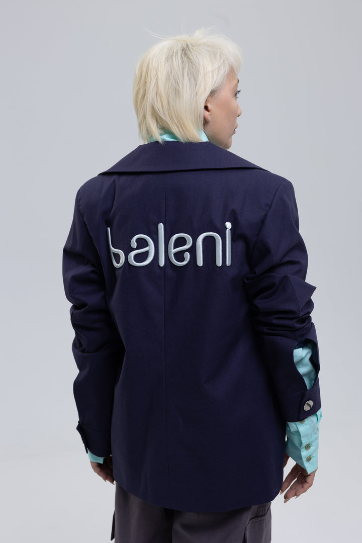 Blue oversized cotton canvas blazer for women