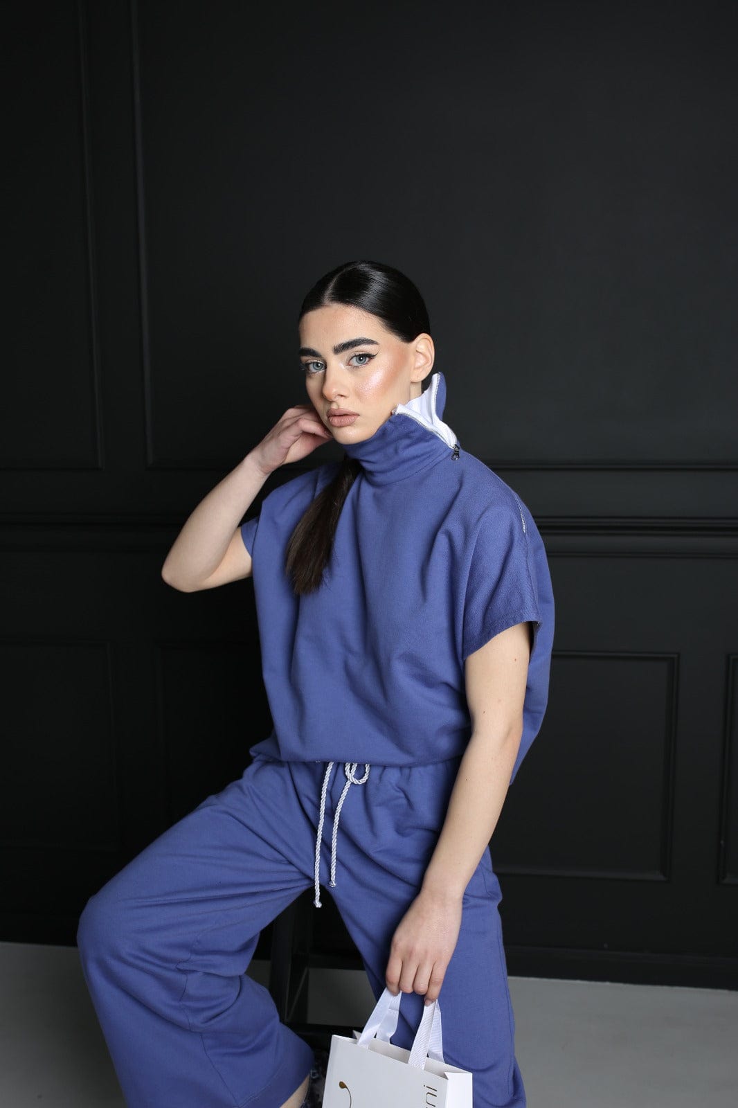 Women's blue cotton two-piece pants set by Baleni